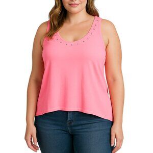 Aviva Women’s Neon Pink Studded High-Low Tank Top | Size L